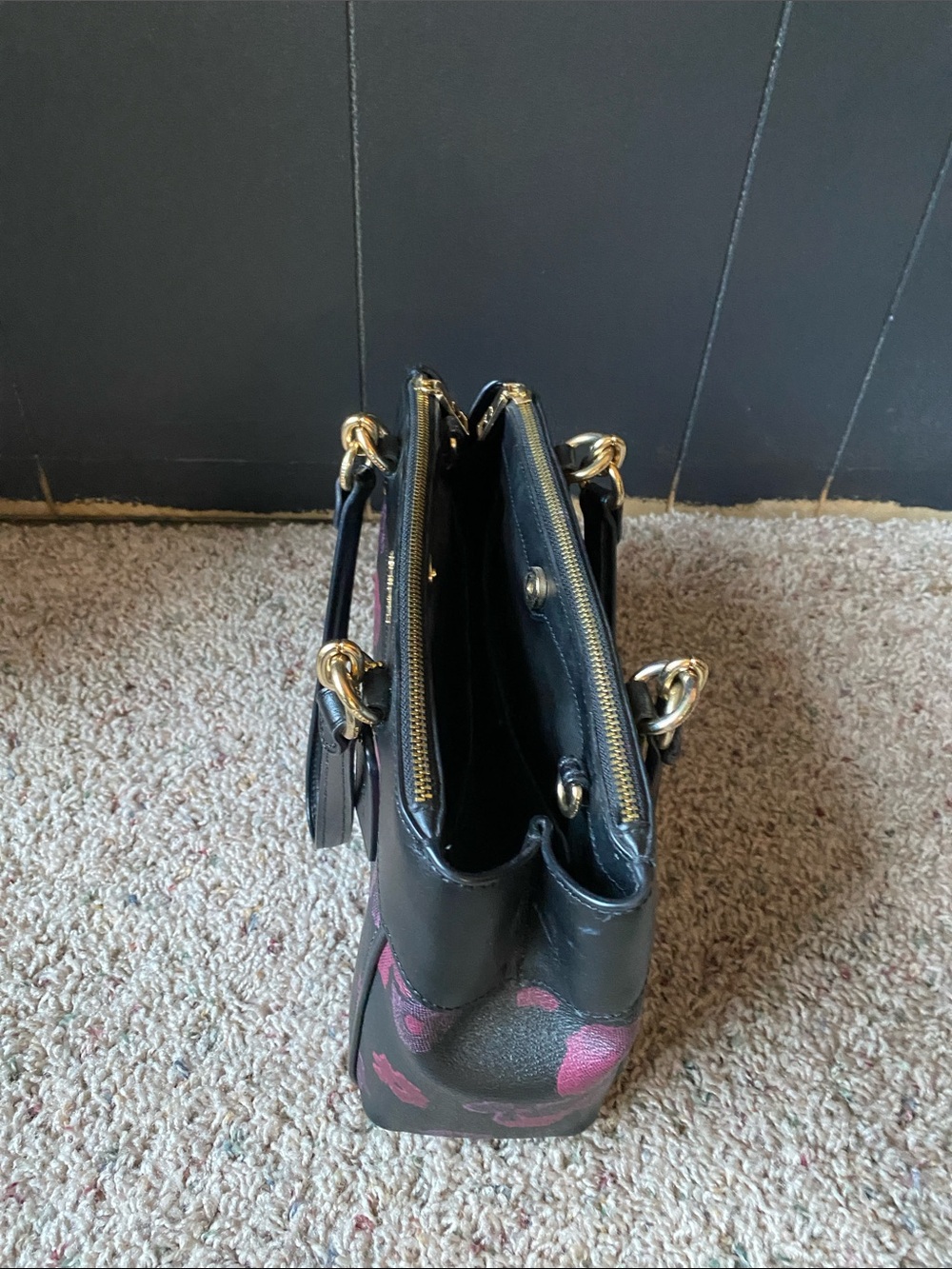 Coach Black Tote with Pink and Plum Floral Print - Picture 3 of 4